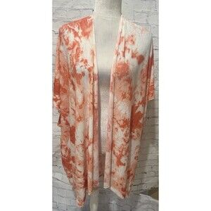 Janice Apparel Open Front Tie-dye Kimono Cardigan Sweater Wrap Orange White OS